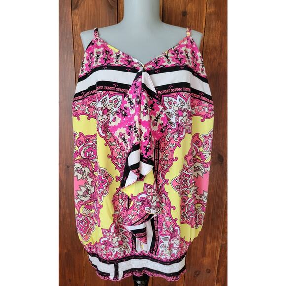 Lane Bryant Tops - Lane Bryant Women 26/28 Pink Floral Satin Shell Top Adjustable Straps Ruffle🌸